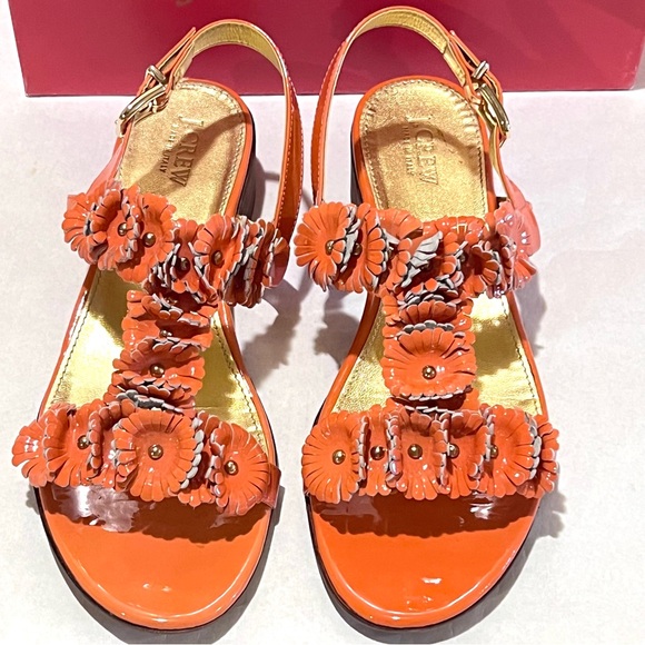 J. Crew Aurora Patent T-strap Sandals Size 10 Sweet Papaya (Orange) - Picture 4 of 14